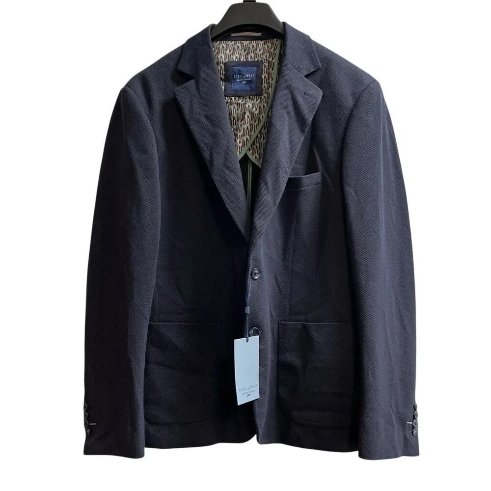 Steel & Jelly Blazer Mens 44 Navy Blue Textured Jacket Structured Office Career‎